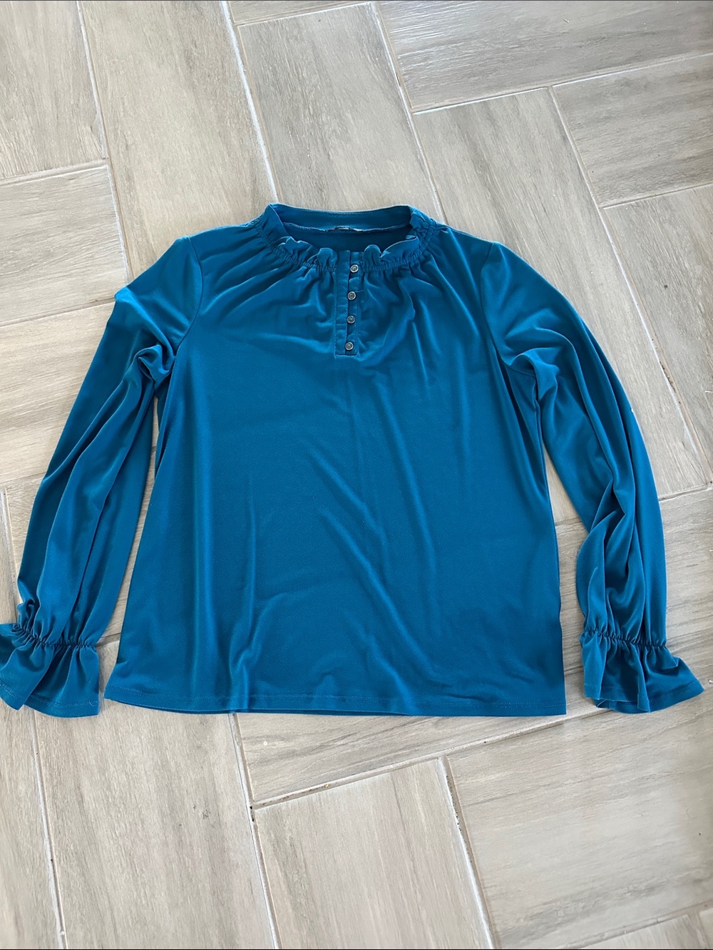Adrianna Papell Teal Ruffle Henley Blouse